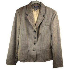 Chaps Women's Wool Blazer Size 12 Brown Four Button Single Breasted Career Work